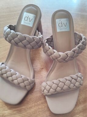 Dolce Vita Braided Double-Strap Block Heel Sandals — Nude Taupe